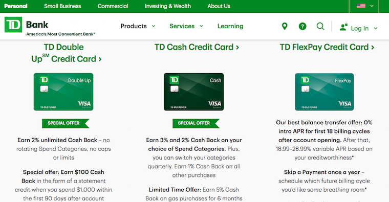 cual es la mejor tarjeta de credito de td bank