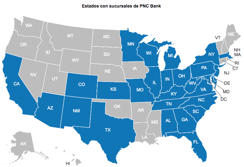 Mapa de sucursales de PNC Bank