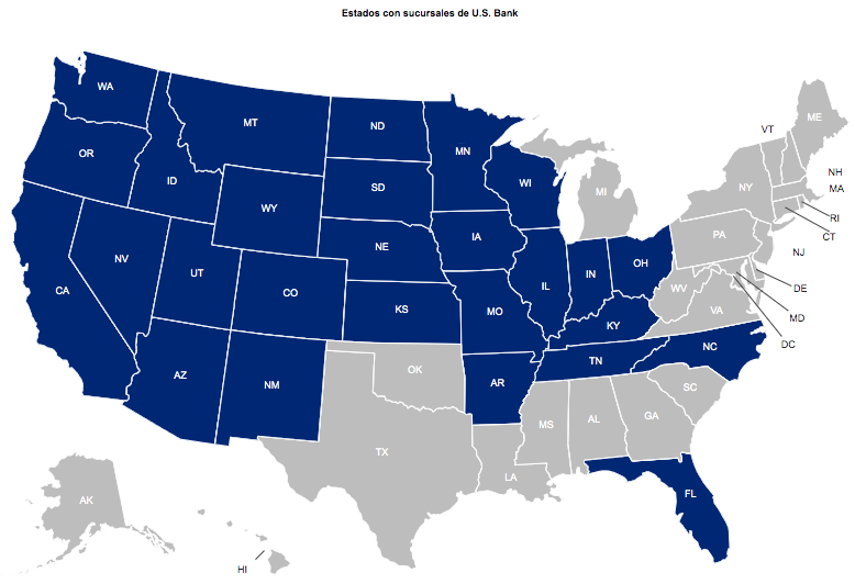 Mapa de sucursales de U.S. Bank.